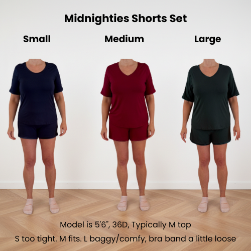 Medium model in S M L shorts sets for comparison