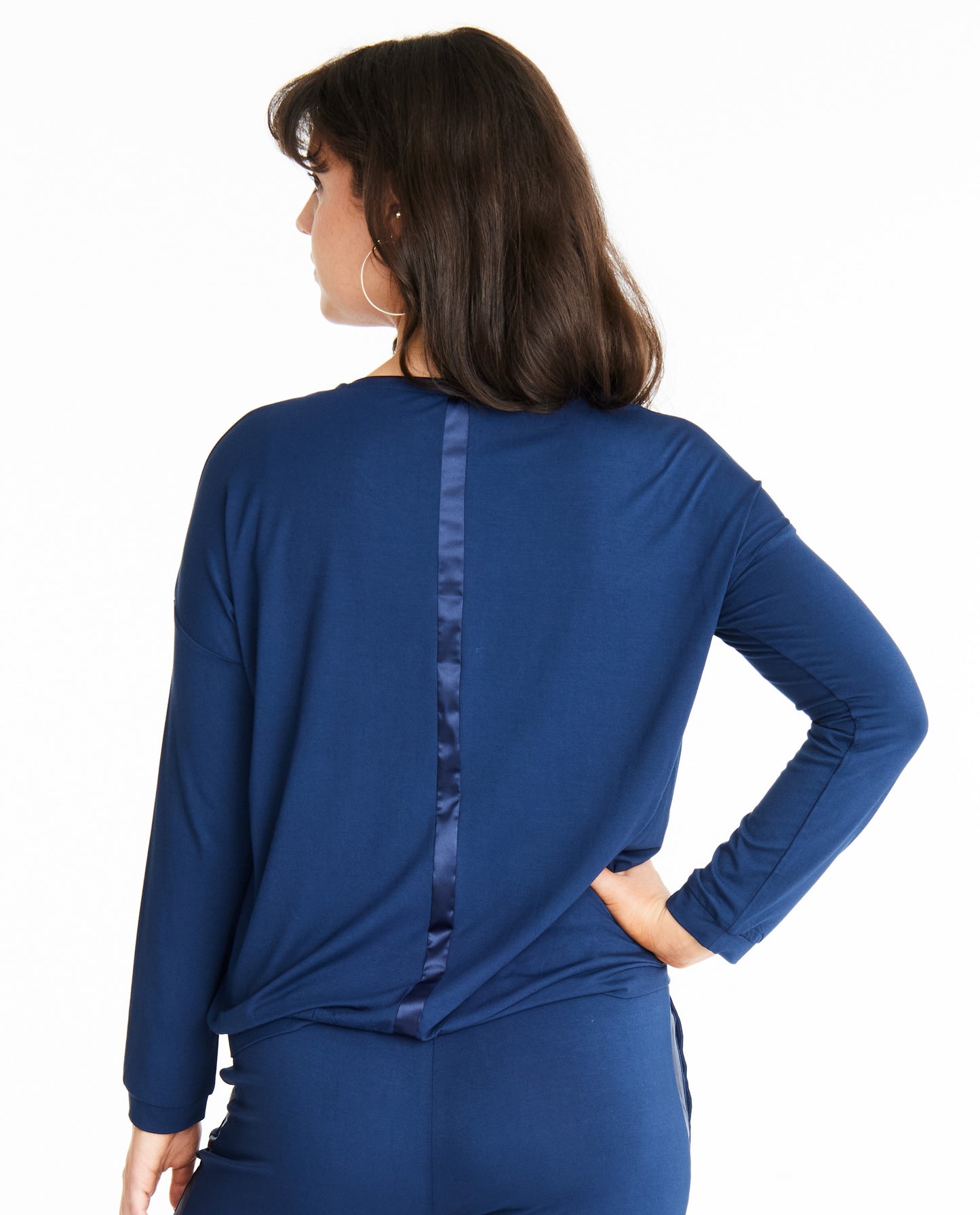 Tuxedo striped Long-Sleeve V-neck w lightly padded bra-like support, Bamboo