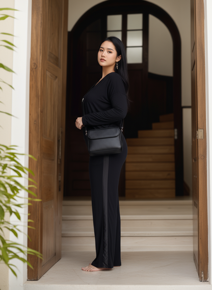 Tuxedo-striped Bamboo Lounge Set with Built-In Support - Midnight