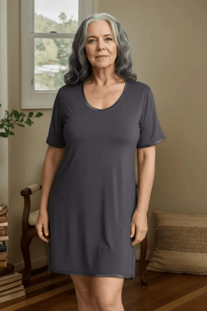Scoop-neck MidNightie with lightly padded, bra-like support, Bamboo knee-length nightgown