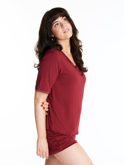 V-neck T with lightly padded, bra-like support, Bamboo