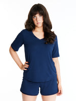 Women in V neck Midnighties shorts set in Night Sky