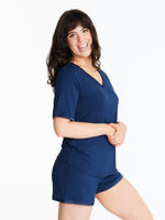 Woman in Midnighties V neck shorts set in color Night Sky