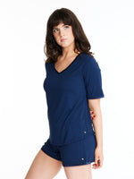 Women in V neck Midnighties shorts set in Night Sky