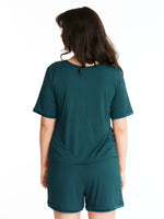 Woman in Midnighties Scoop neck shorts set in color Dusky Jade