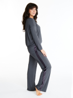 Tuxedo striped Long-Sleeve V-neck & Pants bamboo sleepwear, w lightly padded bra-like support (Moonshadow)