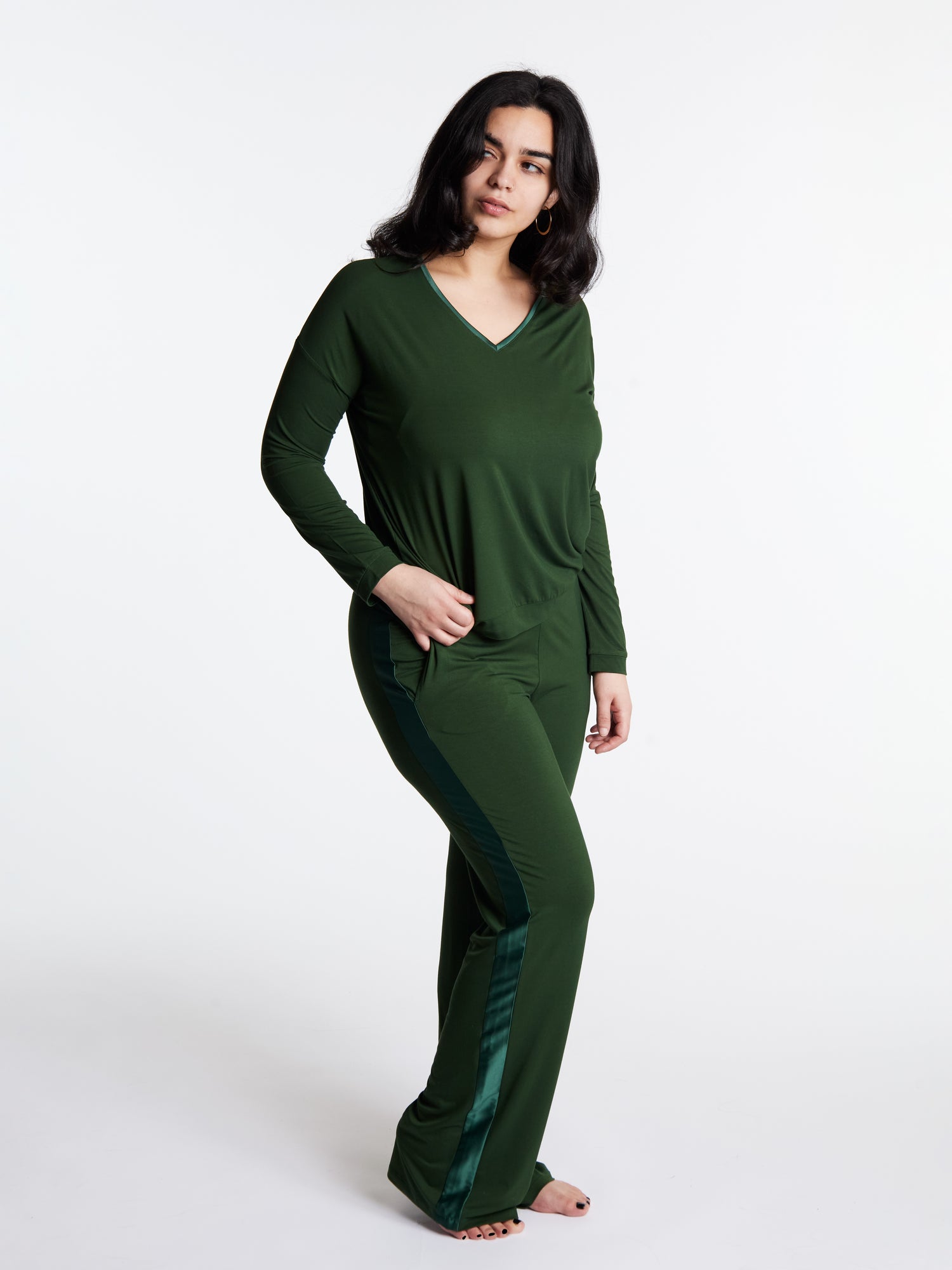 Tuxedo-striped Bamboo Pants with Muffin-Free Waistband