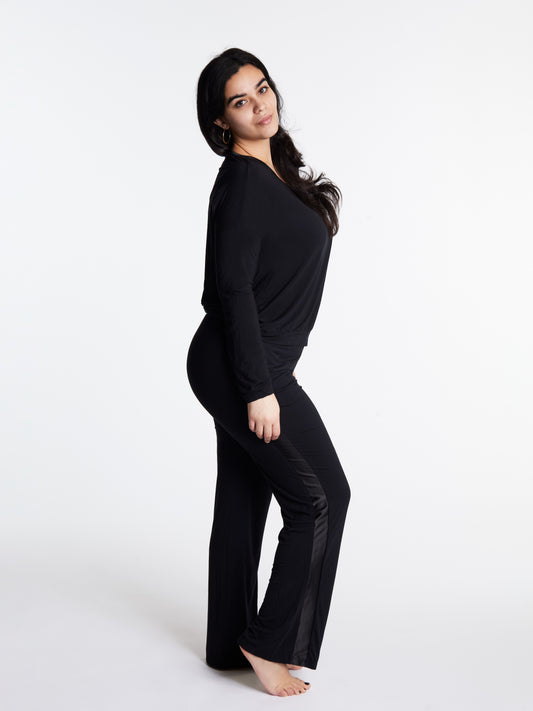 Tuxedo striped lounge pants with muffin-free waistband & pockets, Bamboo sleepwear