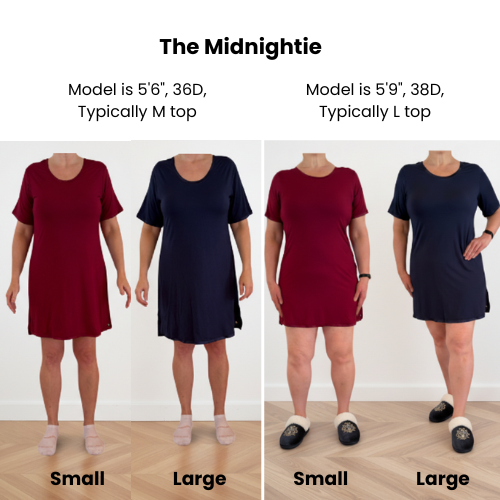 a M and L woman in S and L Midnighties for size/fit comparisons