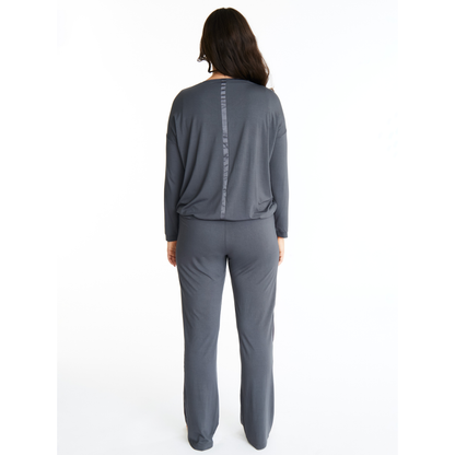 Tuxedo striped lounge pants with muffin-free waistband & pockets, Bamboo sleepwear