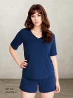 Woman in Midnighties V neck shorts set in color Night Sky
