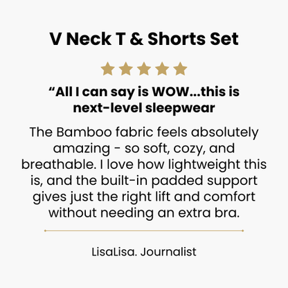 5 star customer review of V neck T shorts set