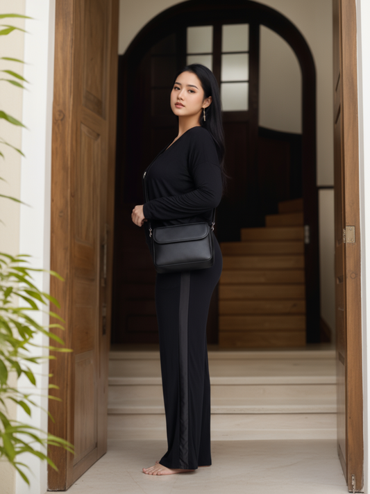 Tuxedo-striped Bamboo Pants with Muffin-Free Waistband