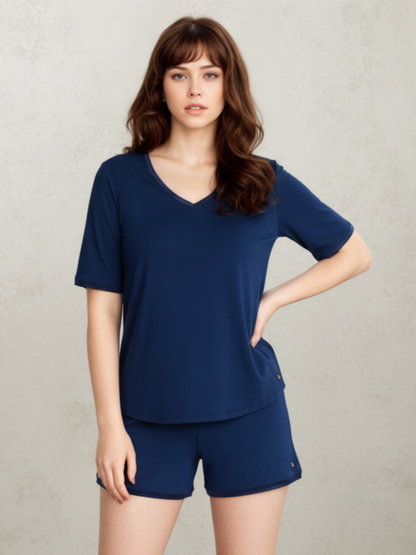 V-neck T Shorts Set (with built-in support) - Night Sky