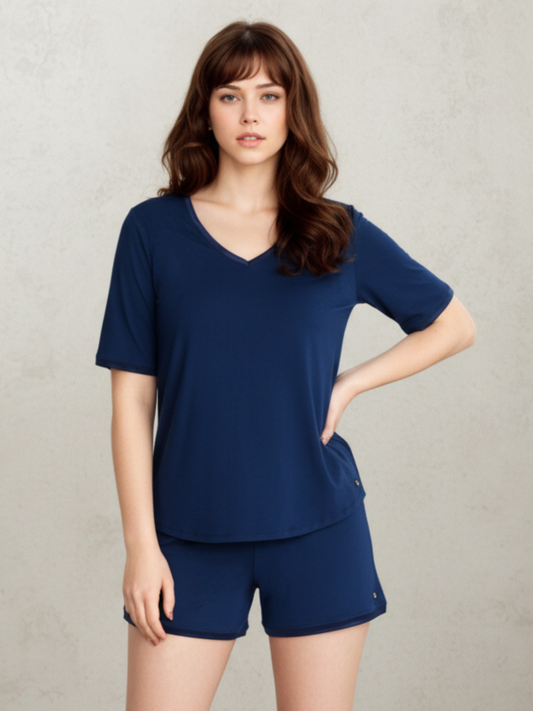 V-neck T Shorts Set (with built-in support) - Night Sky